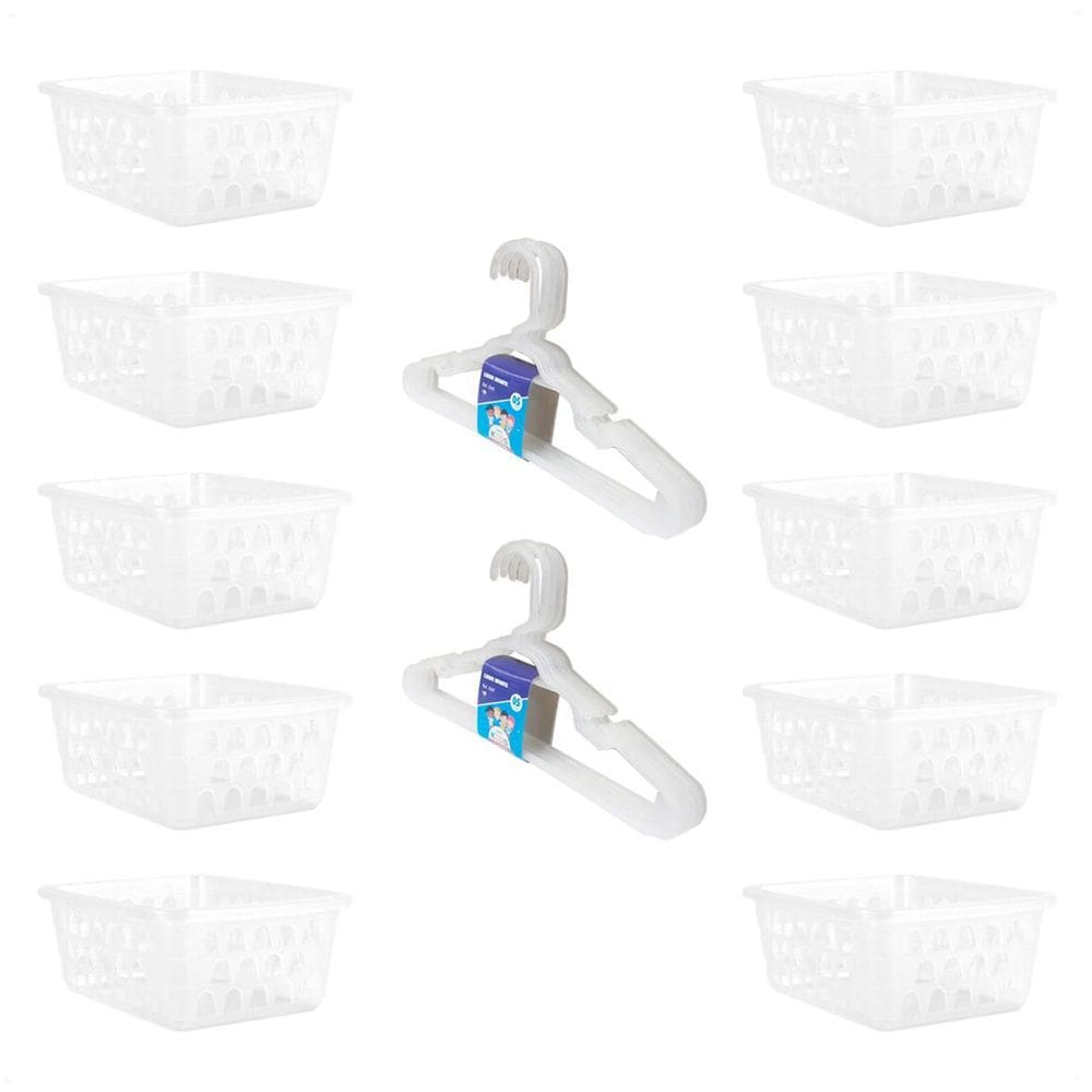 Kit 10 Cestos 16X12X6Cm E 10 Cabides Infantis Transparente