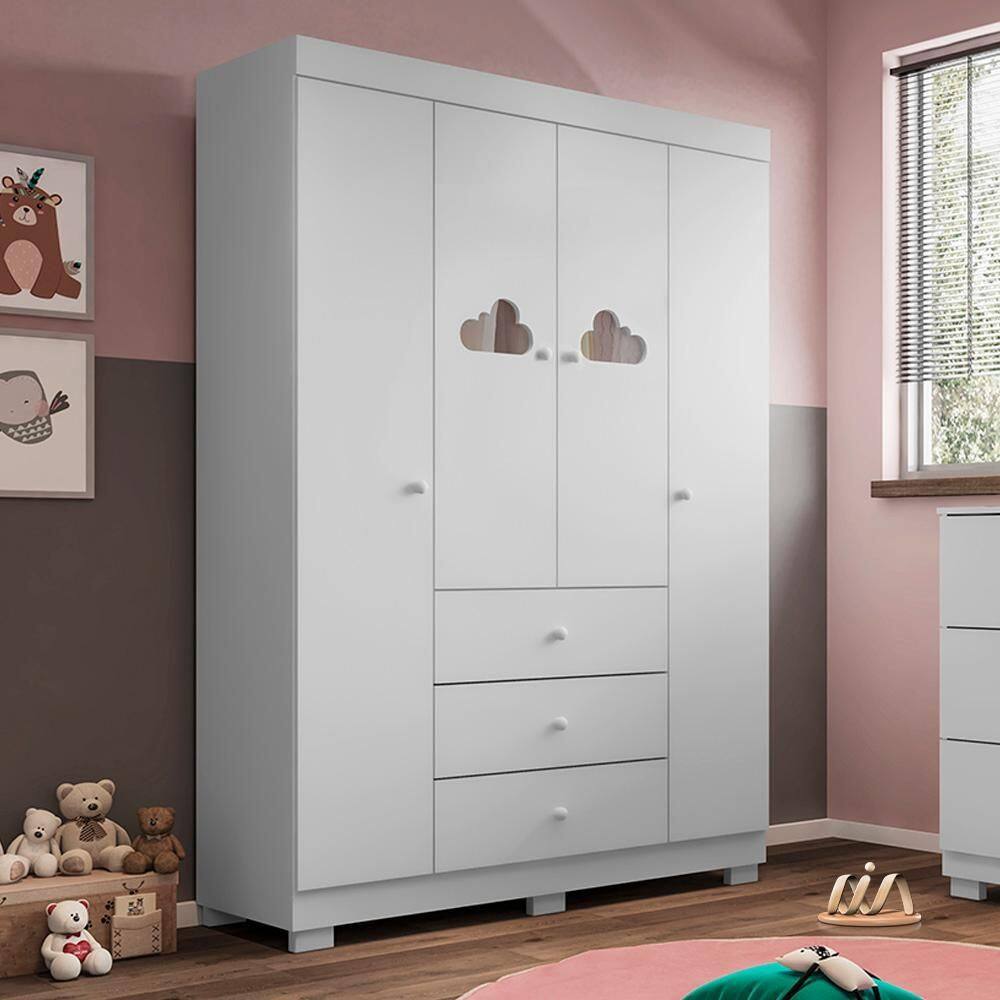 Guarda Roupas Infantil 4 Portas 3 Gavetas Ane Phoenix Baby Branco - Branco