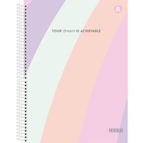 Caderno Universitário Espiral 1 Matéria Cristales 80 Folhas Animativa Papelaria Fofo Cor Pastel