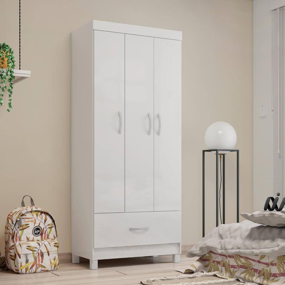Guarda Roupa Solteiro 3 Portas 1 Gaveta 75 cm Branco Prince Demóbile - Branco