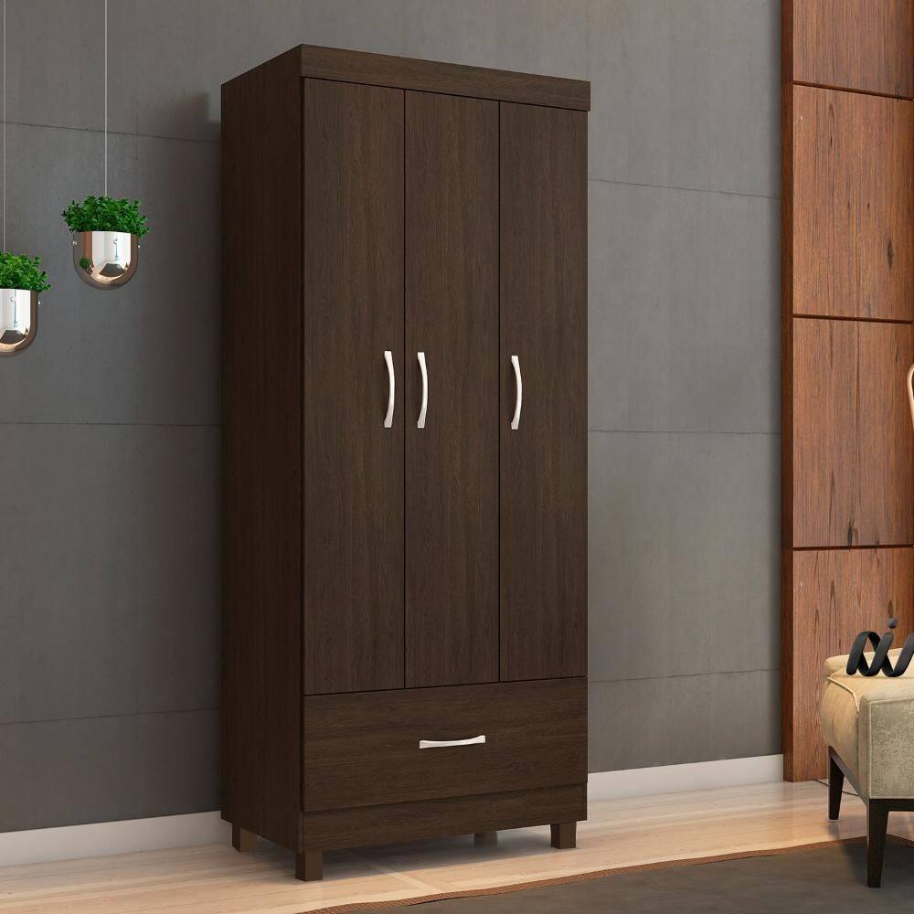 Guarda Roupa Solteiro 3 Portas Prince 31060 Ébano Touch Demóbile Ébano - Marrom