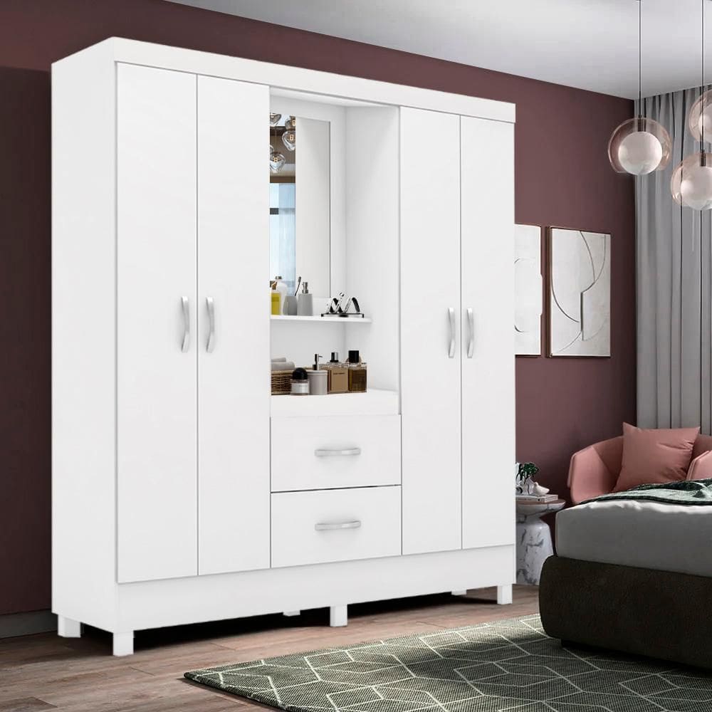 Guarda Roupa De Casal Selene Capelinha Branco/Rosa Flex - Branco