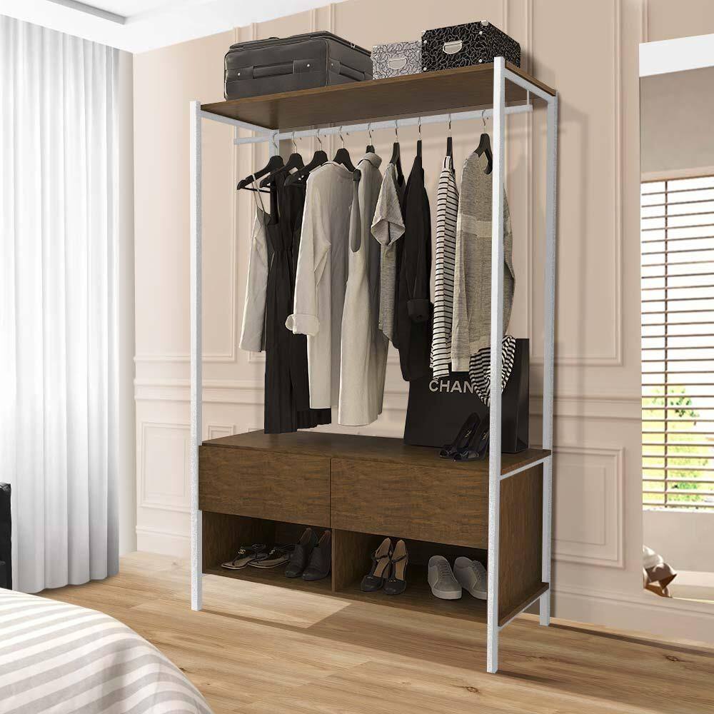 Guarda Roupa Solteiro Industrial Em Aço 2 Gavetas Imbuia Branco Ahri Steel Mobile - Branco