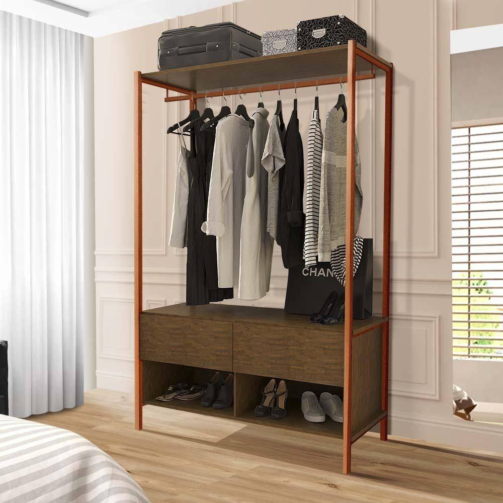 Guarda Roupa Solteiro Industrial Em Aço 2 Gavetas Imbuia Bronze Ahri Steel Mobile - Bronze