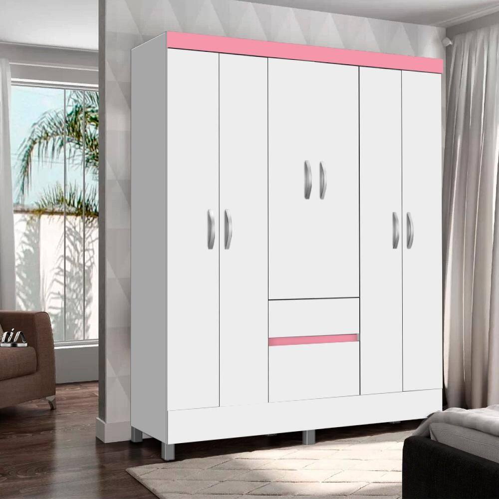 Roupeiro 6 Portas Branco/Rosa Flex Klint Shop Jm - Branco