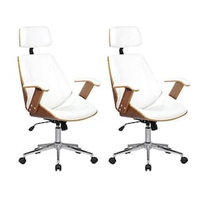 Kit 2 Cadeiras de Escritório Presidente Giratória com Apoia Cabeça Office Lisboa Branco