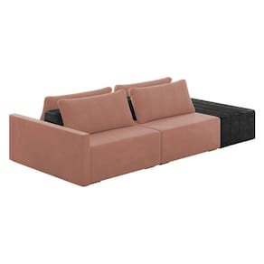 Sofá Ilha 2 Lugares Living 252cm Modulado Sala Lary Veludo Rosê/PU Pto K01 - D`Rossi