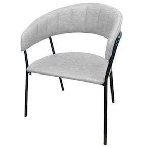 Cadeira com Braços Maraú PSG Móveis Estofada Bouclé Branco com Base em Aço Preto