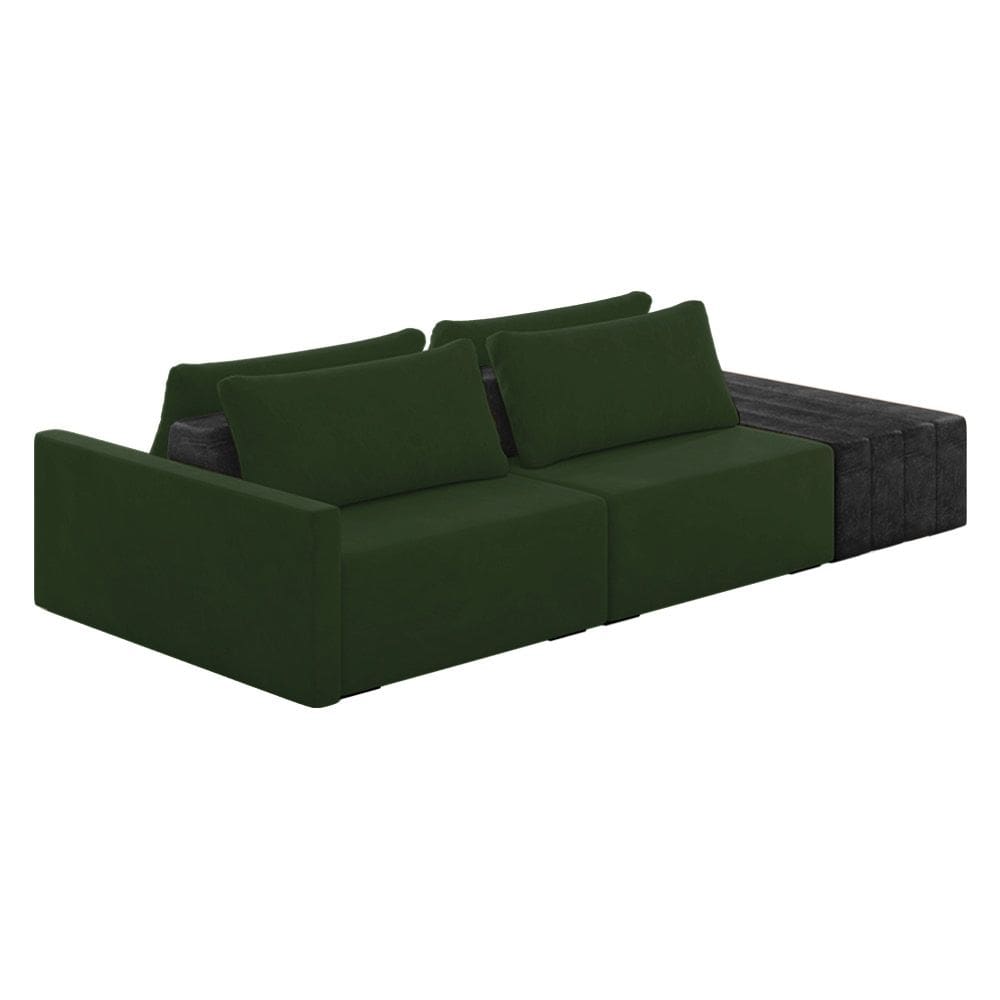 Sofá Ilha 2 Lugares Living 272cm Modulado Sala Lary Veludo Verde/PU Pto K01 - D`Rossi