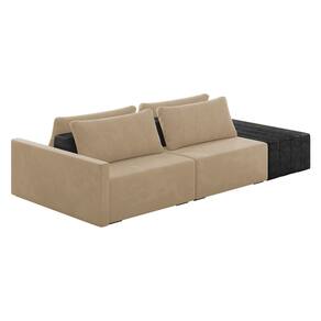 Sofá Ilha 2 Lugares Living 232cm Modulado Sala Lary Veludo Bege/PU Pto K01 - D`Rossi