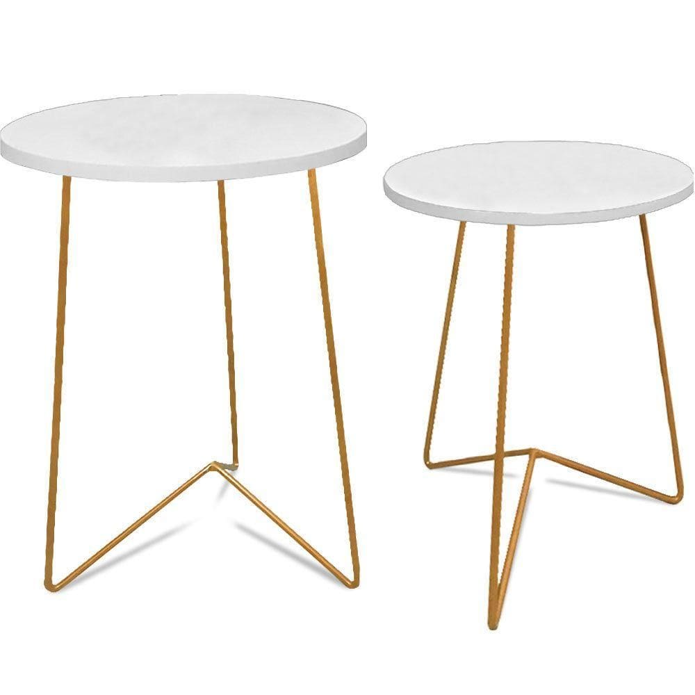 Mesa lateral athenas conjunto - dourado/branco