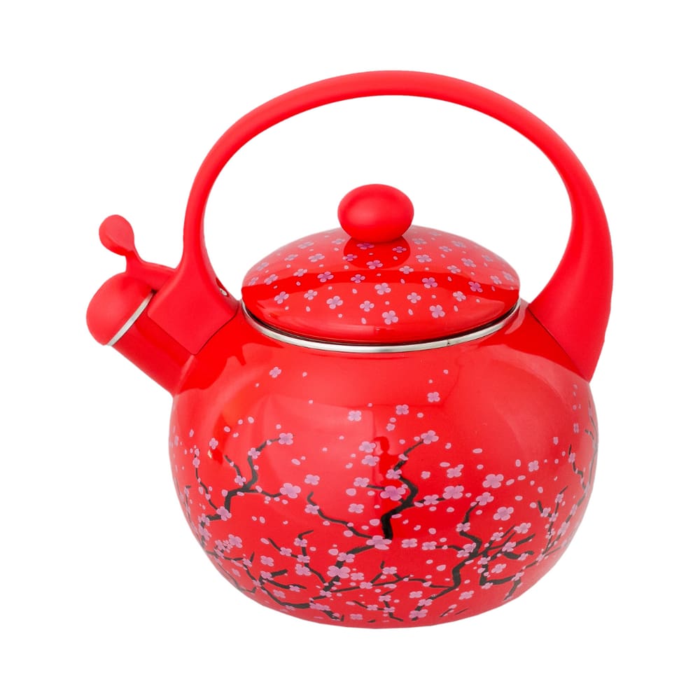 Chaleira Com Apito Esmaltada Em Aço Vintage Vermelha 2,2L A5