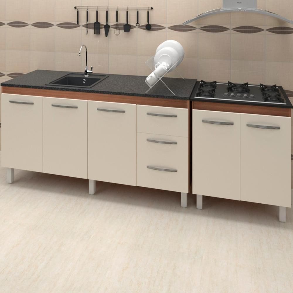 Balcao Pia 160cm E Cooktop 5 Bocas Savana Off White Mobbs Savana Off White