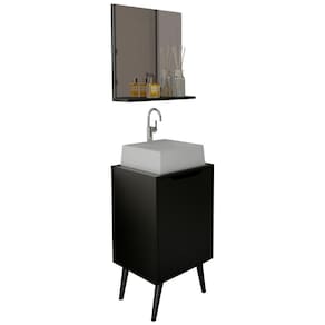 Conjunto Para Banheiro Gabinete Com Cuba Espelheira Preto