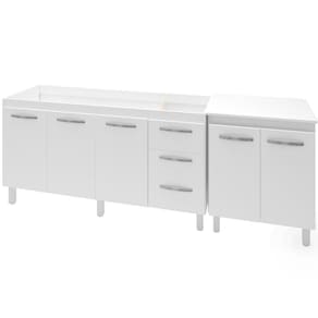 Balcao Pia 160cm E Multiuso 2 Portas 70cm Branco Mobbs Branco
