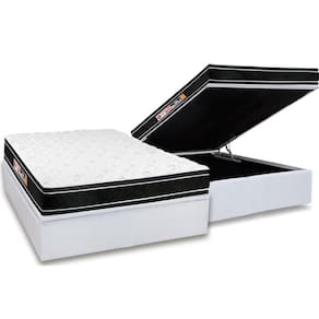 Cama Box Baú Casal: Colchão Espuma Castor D33 Black e White Double Face + Base CRC Courano White(138x188)