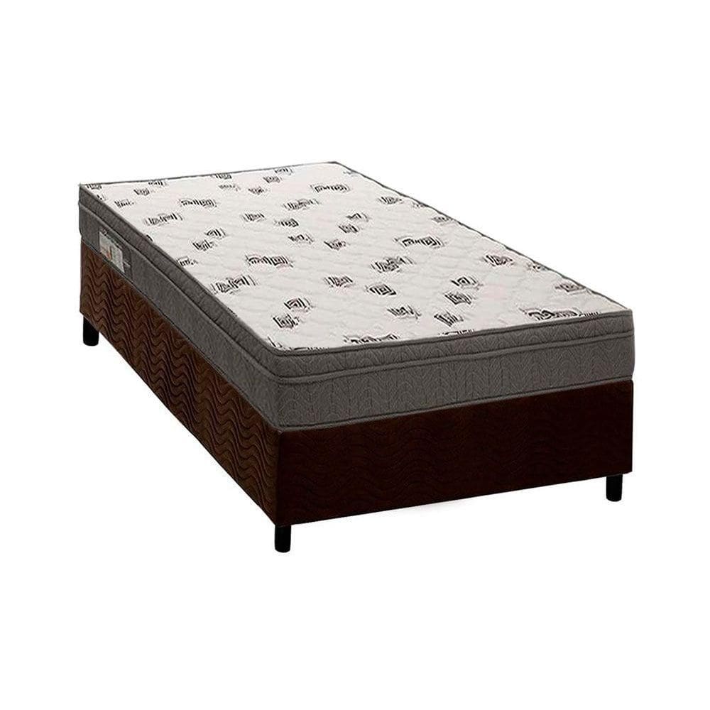 Cama Box Solteiro: Colchão Espuma Ortobom D45 Light Ortopilow + Base CRC Suede Brown(88x188)
