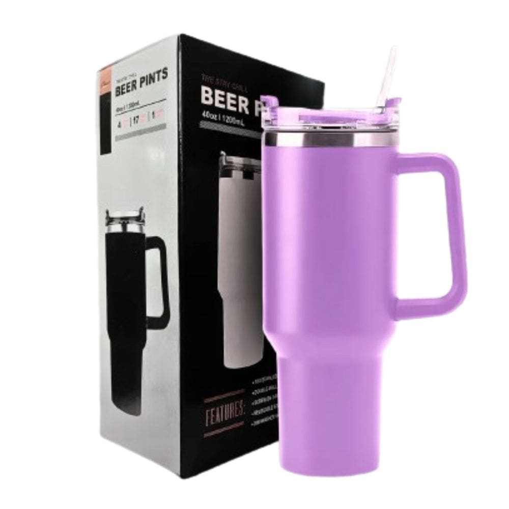 Copo Térmico  Cor Lilás Grande 1200 Ml Canudo Parede Dupla