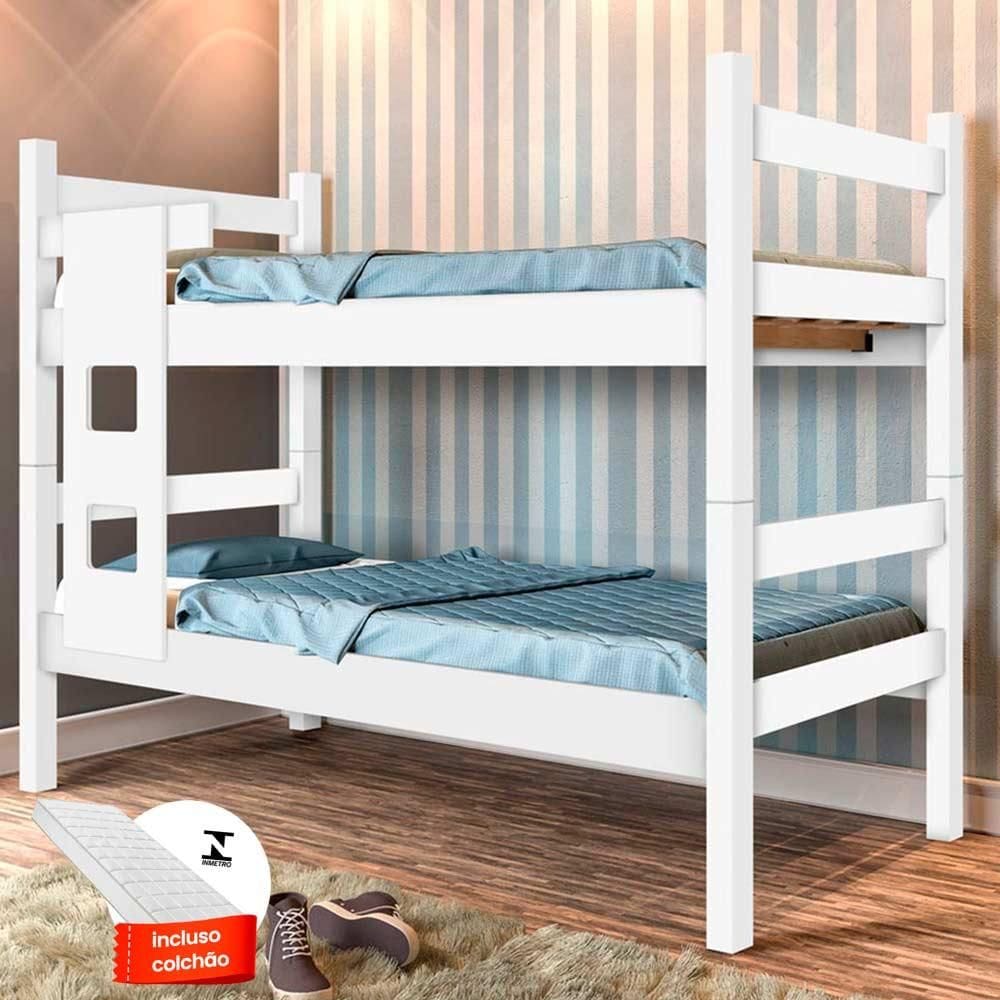 Beliche De Solteiro Branca Com Colchão Leticia Cambel - Branco