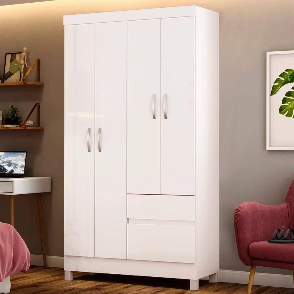 Guarda Roupa 4 Portas Branco/Rosa Flex Don Shop Jm - Branco