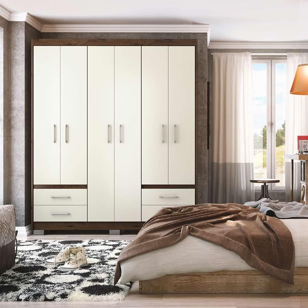 Guarda Roupa De Casal 6 Portas Cappuccino Off White Primacy Batrol - Marrom