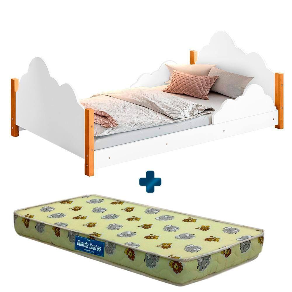 Cama Infantil Com Baú Nuvem Branco Cristal Divaloto Com Colchão Probel - Branco