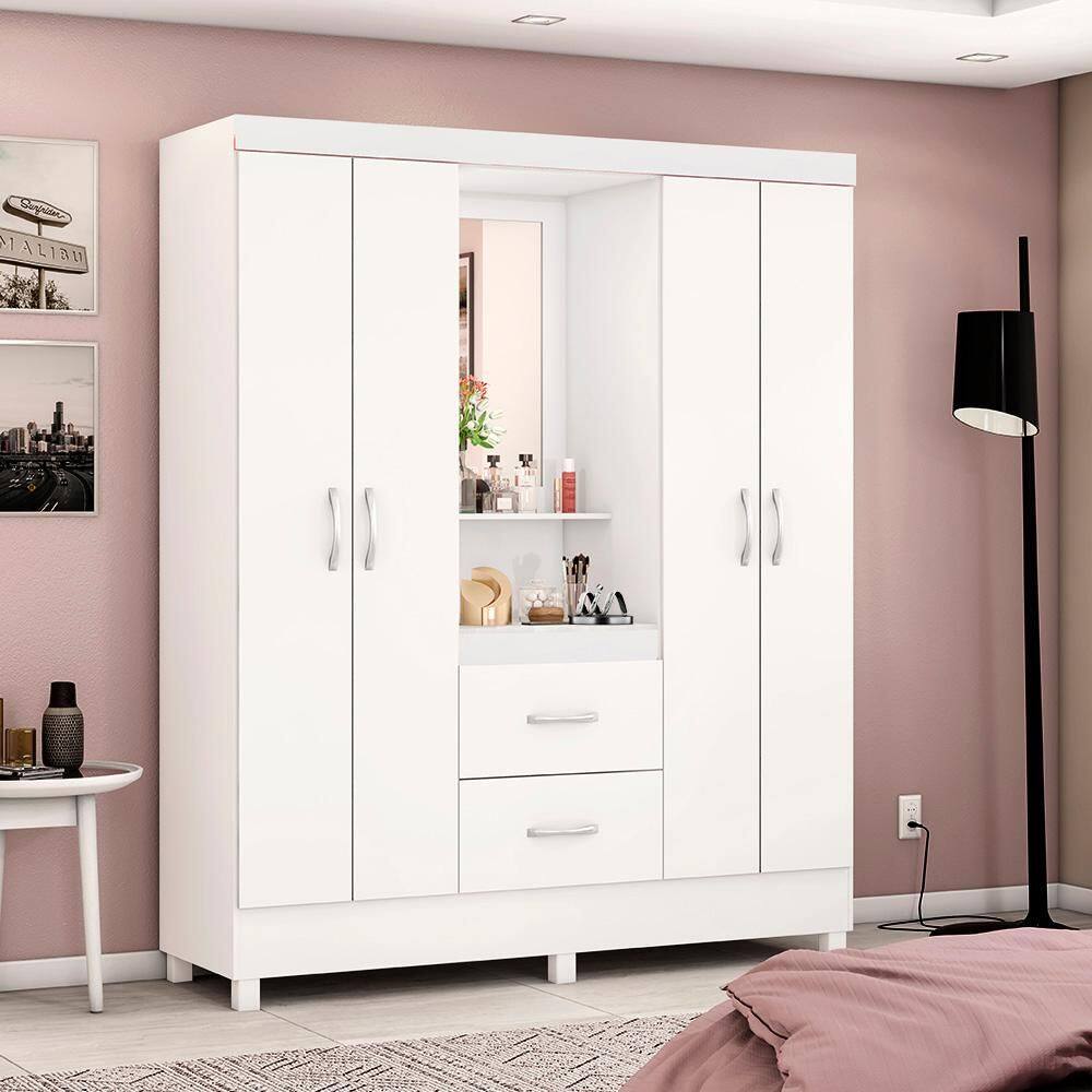 Guarda Roupa Com Espelho Lord Capelinha Branco/Rosa Flex Demóbile - Branco