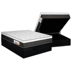 Cama Box Baú Casal: Colchão Anatômico Plumatex Falcon Ultra Firme + Base CRC Suede Black(138x188)