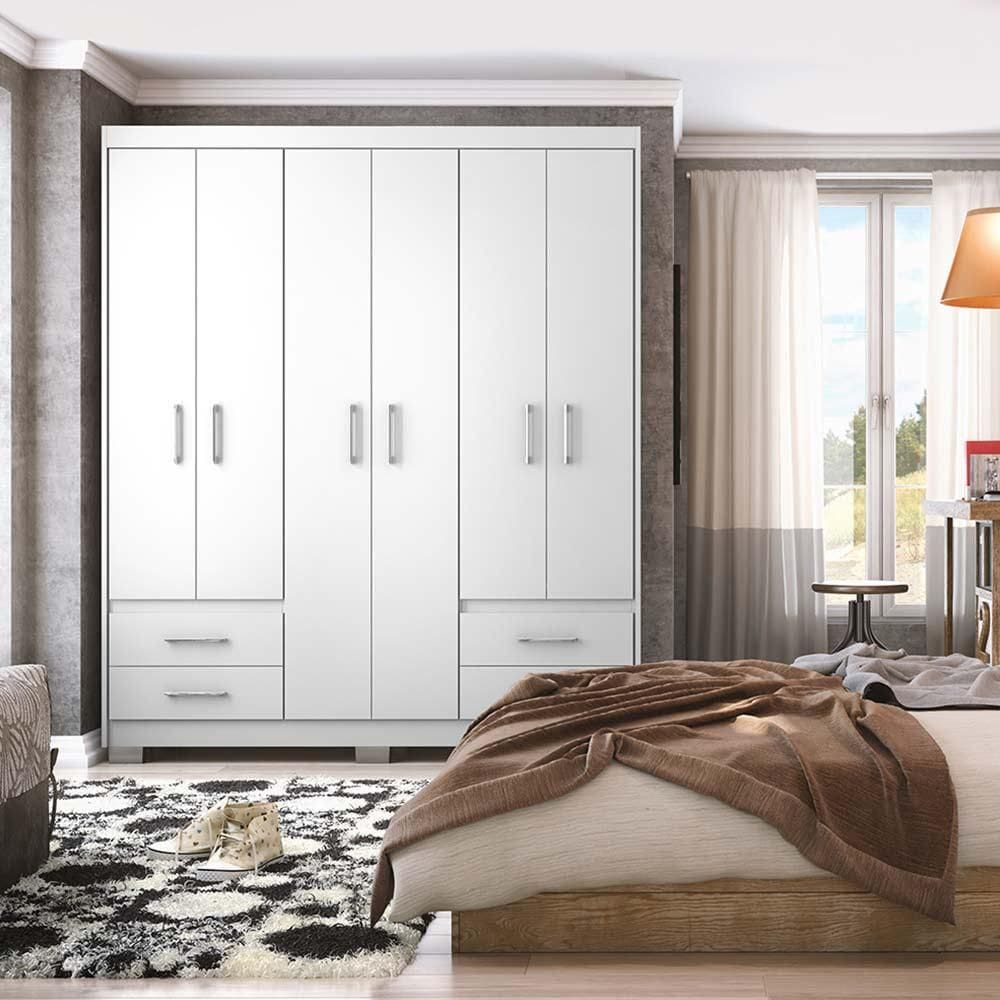 Guarda Roupa De Casal 6 Portas Branco Primacy Batrol - Branco