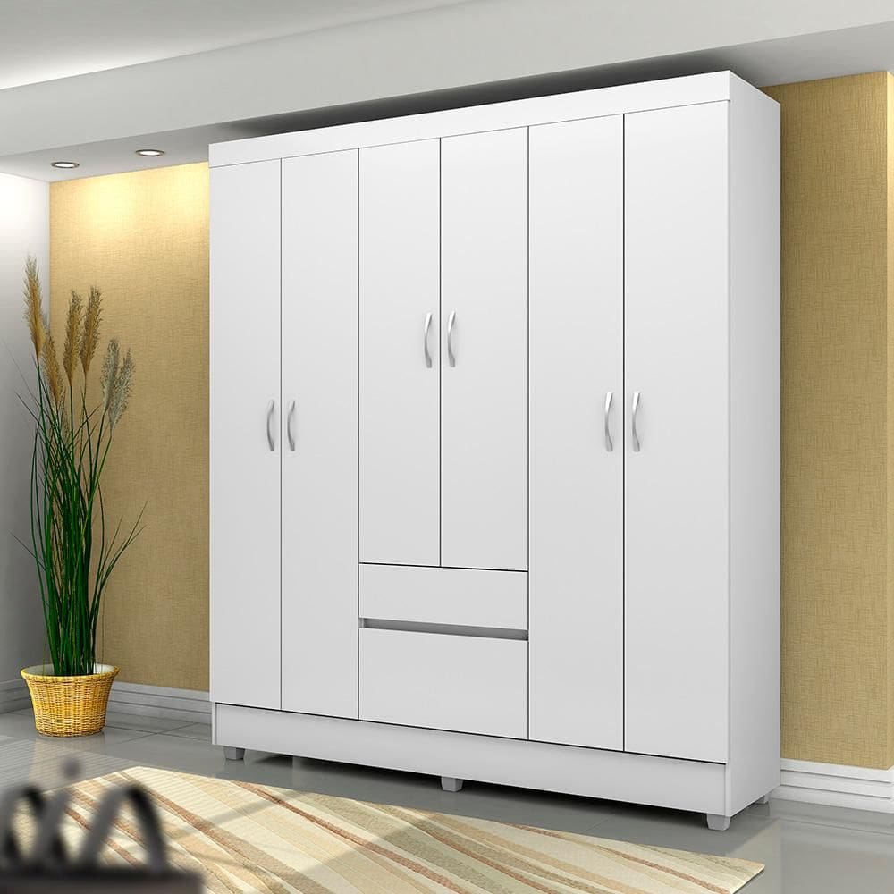 Guarda Roupa 6 Portas 2 Gavetas Branco/Rosa Flex Flash Demóbile - Branco