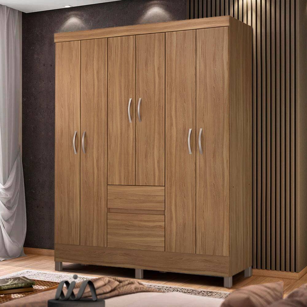 Guarda Roupa 6 Portas Amendola Touch Plato Shop Jm - Marrom