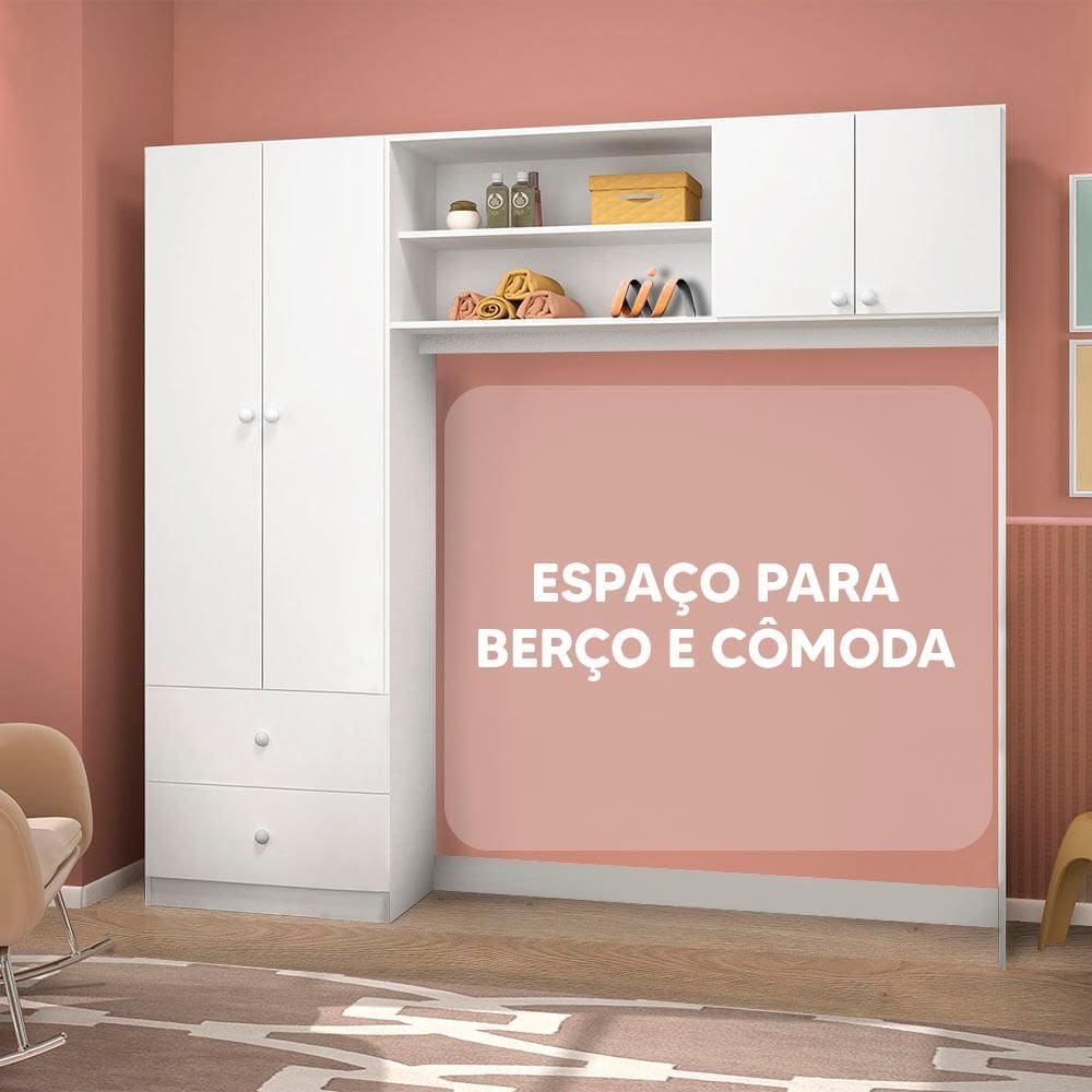 Guarda Roupa Conjugado Infantil Com Espaço Para Berço Branco Ternura Peternella - Branco