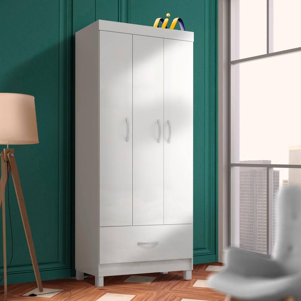 Guarda Roupa 3 Portas 1 Gaveta 75 cm Branco Pilar Shop JM - Branco