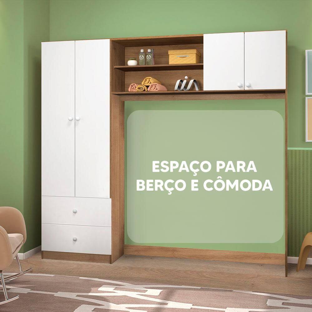 Guarda Roupa Conjugado Infantil Com Espaço Para Berço Nature Branco Ternura Peternella - Marrom