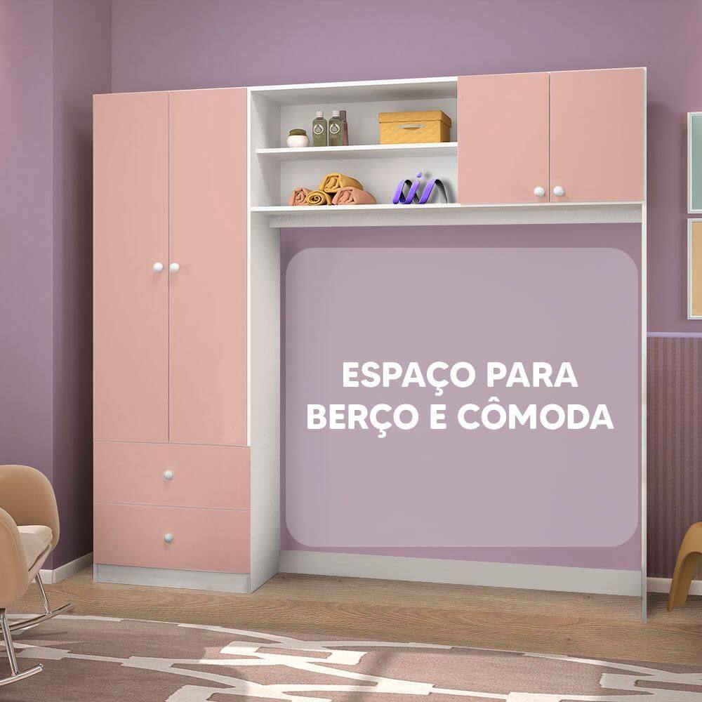 Guarda Roupa Conjugado Infantil Com Espaço Para Berço Branco Rose Ternura Peternella - Branco
