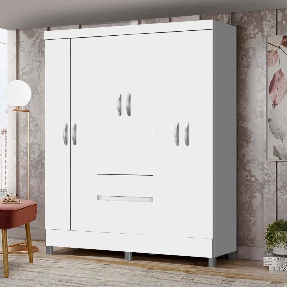 Guarda Roupa Casal Grande Branco/Rosa Flex Hugo Shop Jm - Branco