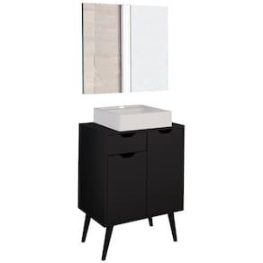 Conjunto 3 Peças Para Banheiro Preto Metalizado Tecno Mobili