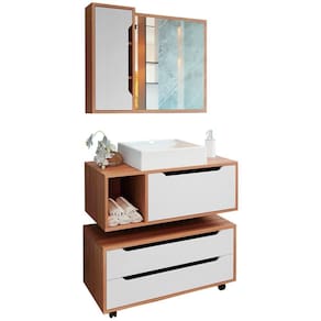 Conjunto 4 Peças Banheiro Bn3600x43x44x45 Amendoa Branco