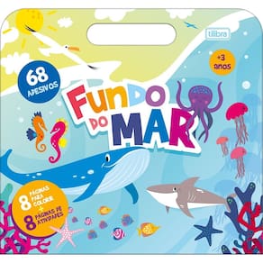 Livro Cartilha de Atividades Maleta Fundo do Mar 68 Adesivos Aprender, Brincar e Colorir 16 Páginas Tilibra