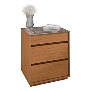 Mesa De Cabeceira Quarto Belize 3 Gavetas E Tampo De Vidro