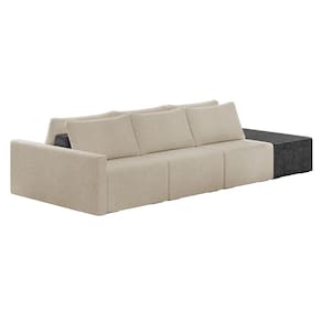 Sofá Ilha 3 Lugares Living 312cm Modulado Sala Lary Bouclê Bege/PU Pto K01 - D`Rossi