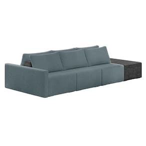 Sofá Ilha 3 Lugares Living 372cm Modulado Sala Lary Bouclê Azul/PU Pto K01 - D`Rossi