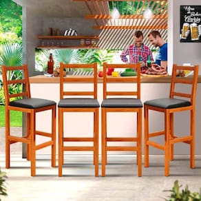 Conjunto 4 Banquetas Para Balcão Madeira Maciça Assento Estofado Preto Gal Shop JM