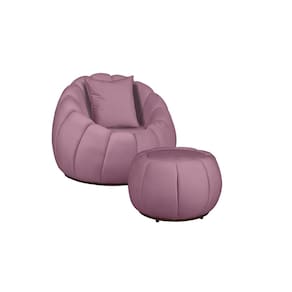 Kit Poltrona Decorativa C/Puff e Almofada Concha Veludo Rosê - Montanaris Decor