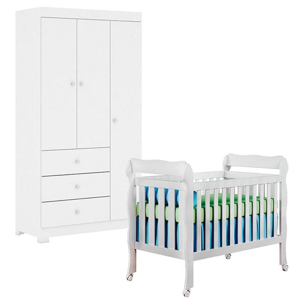 Berço Americano Lila com Guarda Roupa Duda 3 Portas Branco Brilho – Phoenix Baby