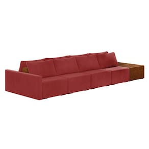 Sofá Ilha 4 Lugares Living 472cm Modulado para Sala Lary Veludo Vermelho K01 - D`Rossi