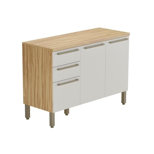 imagem-Balcão de Cozinha Nápoli Prime 3 Portas e 2 Gavetas c/ Tampo 120cm Amendoa/Off White - Ronipa - Blush