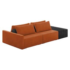Sofá Ilha 2 Lugares Living 232cm Modulado Sala Lary Veludo Terracota/PU Pto K01 - D`Rossi