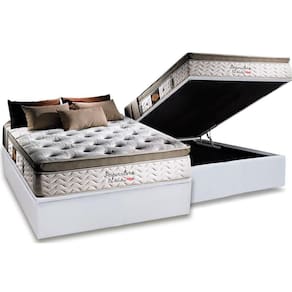 Cama Box Baú Casal: Colchão Molas MasterPocket Ensacadas Herval Imperatore Eco Bamboo + Base CRC Courano White(138x188)