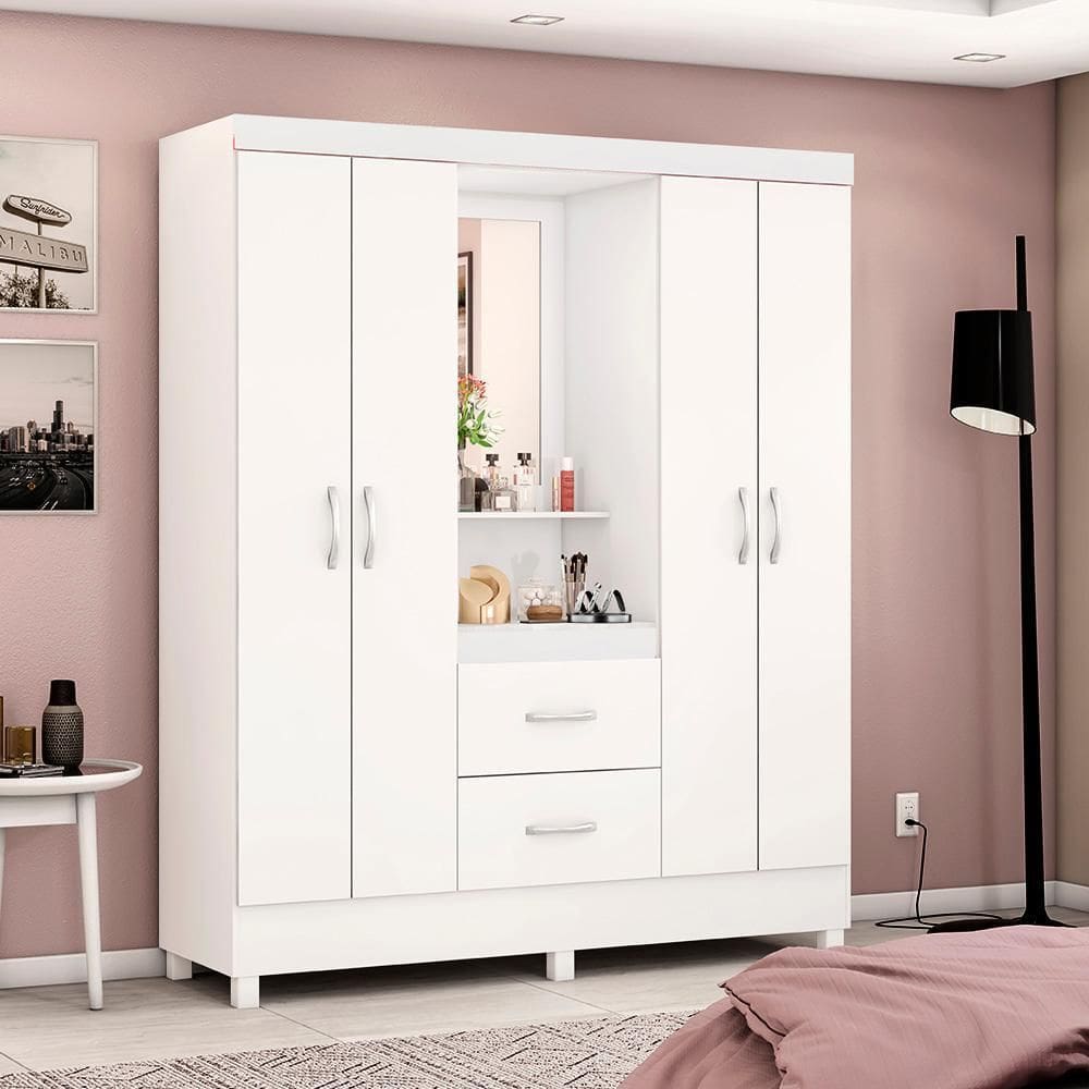 GUARDA ROUPA CAPELINHA PÉRSIA 4 PORTAS _ANCO/ROSA - DEMÓBILE Branco/Rosa - Branco